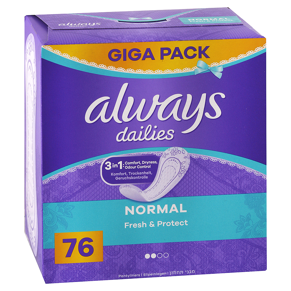 Always Dailies intímky Fresh & Protect Normal , Giga Pack 76 ks