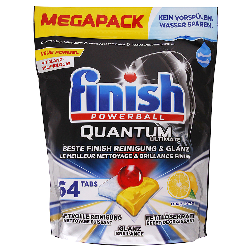 Obrázok FINISH Powerball Quantum Ultimate kapsule do umývačky Citrus Megapack 64 ks